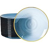 LCCFHTI 100PCS Transparent Blue Gold Plastic Plates, 10 Inch Heavy Duty Disposable Dinner Plates with Gold Rim, Round Party Plates for Wedding, Party, Camping, Picnic, Birthday