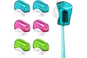 HOOQICT 6 Pack Travel Toothbrush Head Covers with Suction Cup Electric and Manual Toothbrush Cover Clip Portable Plastic Toothbrush Protector Cap Brush Pod Case for Traveling, Camping, Bathroom, Home, School