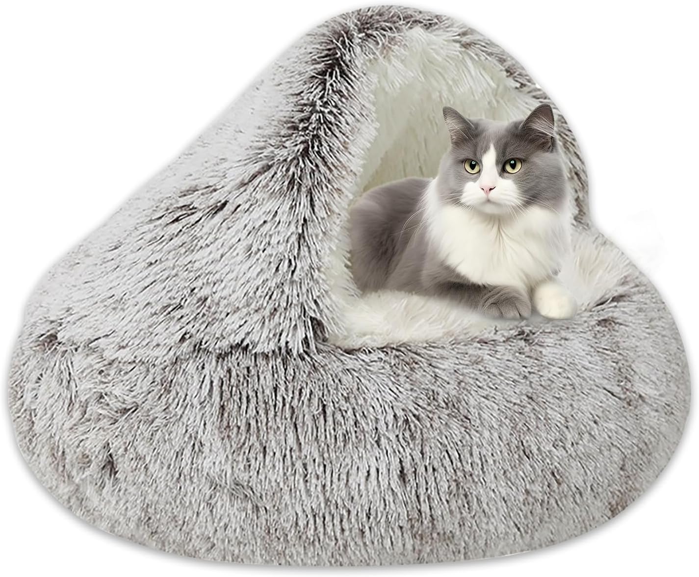 YIGAARUI Calming Dog Bed Fluffy Plush Pet Bed under 10kg，Large Cave Bed Washable Non-Slip Cat Nest Pod Windproof，Cozy Indoor Cave Bed For Kitten Non-slip Bottom (coffee, 50CM)