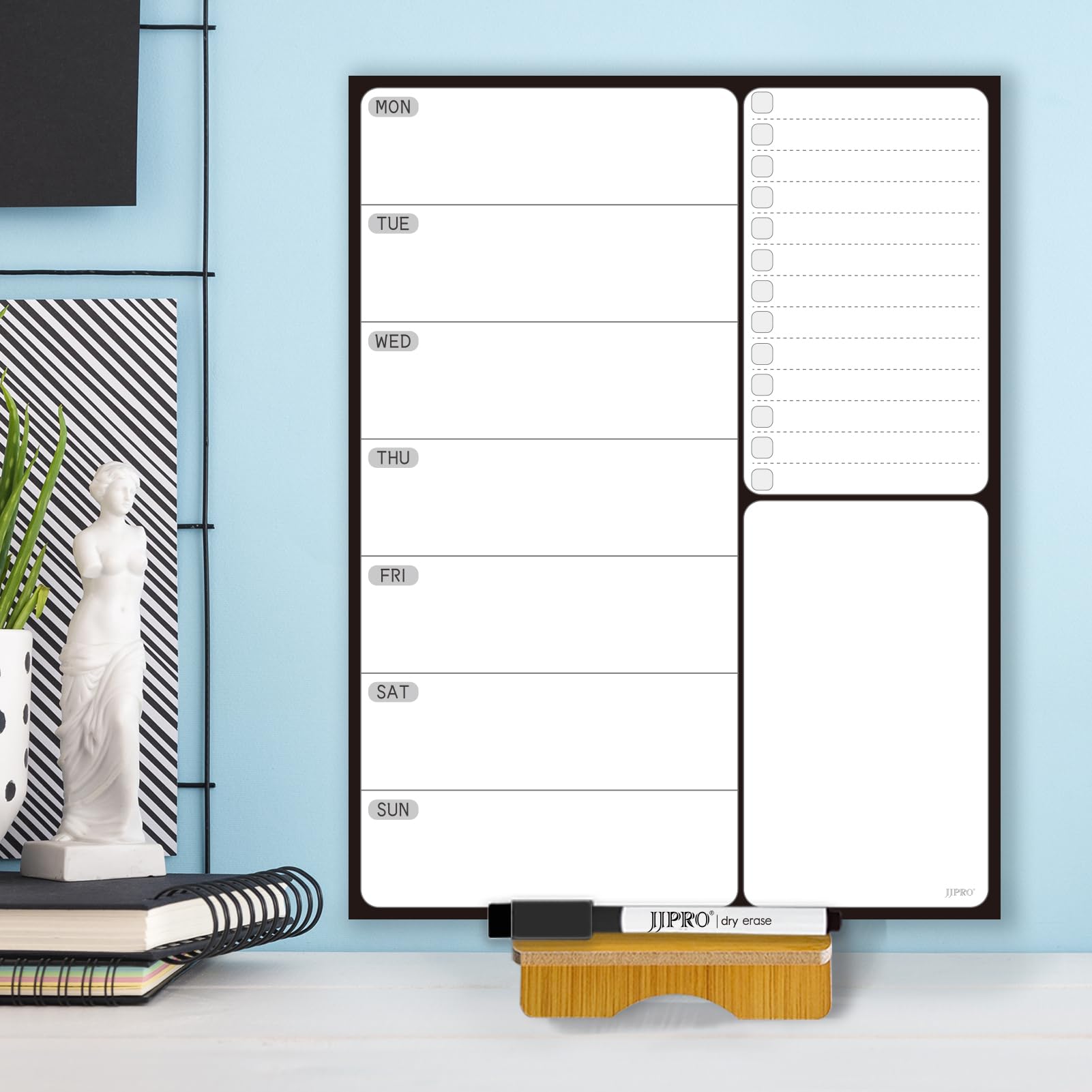 Photo 1 of JJPRO Desk Weekly Planner with Stand,Reusable Desk Notepad Weekly to Do List, 11"x 8.5" Desktop Dry Erase Weekly Calendar for Office, Home or School