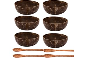ZENFUN 6 Pack Coconut Bowls with 4 Wooden Spoon, Wood Bowl, 15 Oz Polished Coconut Bowls, Natural Coconut Shell Bowls Set for