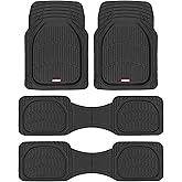 Motor Trend Original FlexTough Black Rubber Car Floor Mats for 3 Row Vehicles, Front & Rear 2nd Row Deep Dish All Weather Automotive Heavy Duty Trim to Fit, Automotive Liners for Cars Truck Van SUV