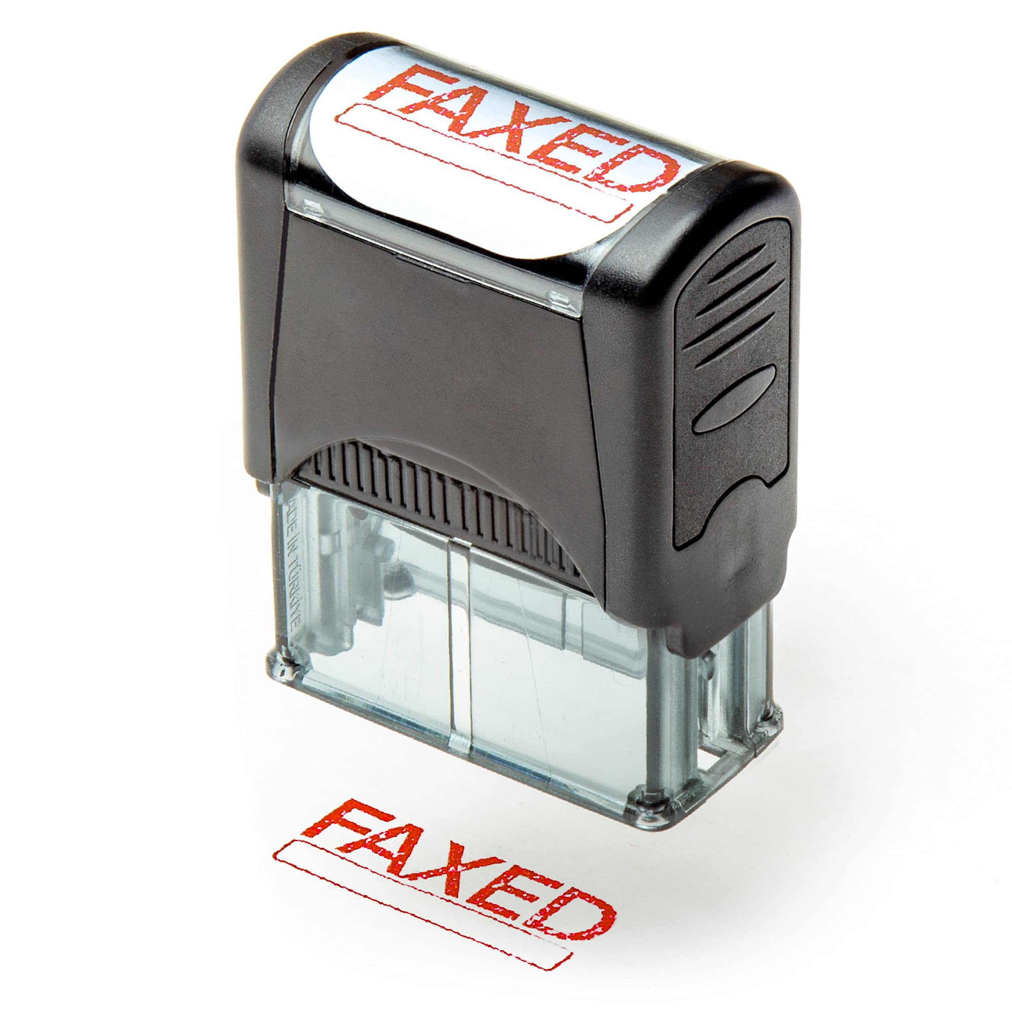Self Inking Rubber Stamp, Refillable Red Ink Preinstalled - FAXED - 1.4" x 0.51" X (35 x 8mm)