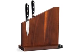 Gourmetop Magnetic Knife Block, Magnetic Knife Holder with Built-in Sharpener, 100% Acacia Wood Magnetic Knife Block Without 