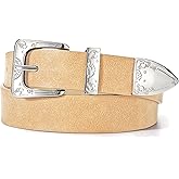 XZQTIVE Women Western Belt For Cowgirl Cowboy Suede Belt For Pants Jeans Vintage Leather Belts With Silver Carved Buckle