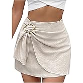 Milumia Women's Metal Decor Wrap Mini Skirt High Waist Asymmetrical Casual Short Skorts