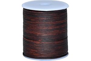 Cords Essentials Round Genuine Leather String Cord, Rope for Jewelry Making, Necklaces, Bracelets, Kumihimo Braiding, Wraps, Crafts and Hobby Projects (Distressed Light Brown, 1.5 MM)