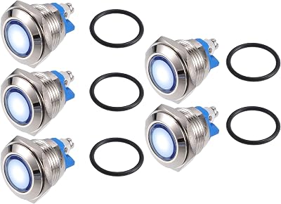 X AUTOHAUX 5x 16mm 12V White LED Indicator Dash Signal Lights Metal Dash Lamp