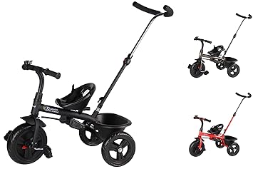 Clamaro 'Buttler Basic' 2in1 Kinderwagen Dreirad ab 1 Jahr mit lenkbarer Schubstange, mit flüsterleisen Gummireifen, Vor- und