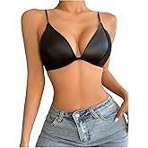 SHENHE Women's PU Faux Leather Push Up Brassieres Spaghetti Strap Underwire Bras
