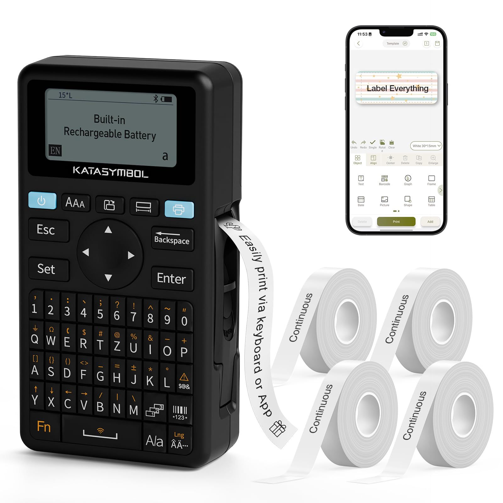 SUPVAN E11 Keyboard & Bluetooth Label Maker Machine, Black