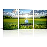 AoArtWZ Golf Canvas Wall Art Decor Golf Ball Course Painting Sun Landscape Prints Golfing Sports Artwork Framed Decor for Men Cave Gym Home 12" x 16" x 3pcs