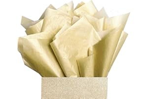 UNIQOOO 100 Sheets Metallic Gold Foil Tissue Paper Bulk, Recyclable Durable for Gift Bags Box Gift Wrapping DIY Craft, Wedding Birthday Party Favor Decor, Shredded Filler, Pinata, 20X14in