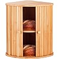 Bamboo Bread Box For Kitchen Countertop TOMKID Farmhouse Corner Bread Box 2 Layer Bread Storage Container, Extra Large Bread Boxes, 15.1 in x 11.8 in x 16.8 in (Assembly required)