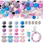 FASHEWELRY 68Pcs Silicone Beads for Keychain Making Mixed Rabbit Abacus 15mm Round Rhinestone Rubber Spacer Beads Silicone Focal Bead for Jewelry Making Easter DIY Crafts Keychain Bracelets Pens