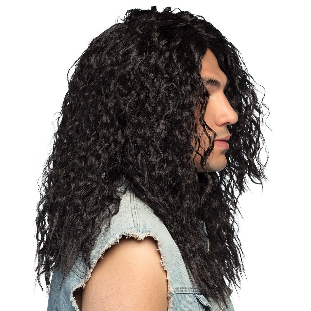 Boland 10103273 86411 Rock Mick Wig - Unisex Curly Black Synthetic Hair for Rock-Themed Costumes, Parties, and Cosplay - Unique Design