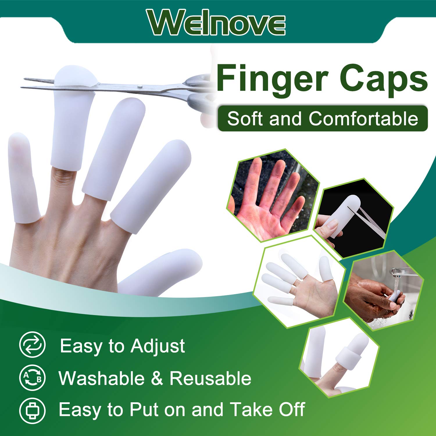 Welnove 10 Pack Finger Protectors Gel Finger Cots Large Size