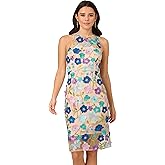 Adrianna Papell Womens Embroidered Column Midi Dress