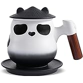 ZENS Tea Cup with Infuser and Lid, 11 oz Cute Panda Tea Mug with Strainer and Coaster for Loose Leaf Tea Steeper, Ceramic Tea Cup for Daughter, Collector's Mug Gifts