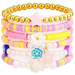 6PCS Clay Bead Bracelets for Women Preppy Cute