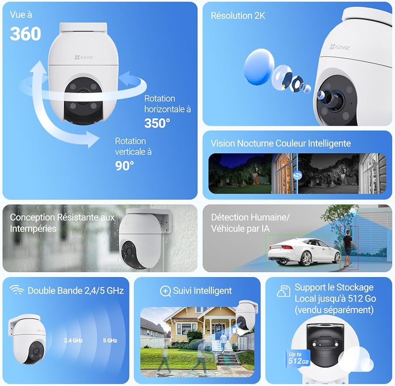 2K Caméra de Surveillance Extérieur Wi-FI à 360° C8c 3MP