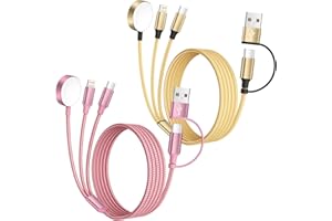 FIRSTING USB A/C 3 in 2 Multi Charging Cable 2Pack 5FT, Travel Essentials Apple Watch Charger/USB C Cable/Lightning Cord for iWatch Series, iPhone 16/15/14/13/12,iPad, Galaxy, Airpods—Cruise, Car, Dorm, RV Use