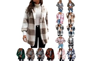 DPTALR Women Plaid Jacket Coat Flannel Shacket Jacket Front Open Cardigan Coat Fleece Long Sleeve Coat Outwear