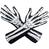 WTACTFUL Skeleton Gloves Men Women, Bone Halloween Long Arm Costume | 3D Realistic Skull Hands Sleeve, Skeleton Costume Spooky for Party Dance Music Festival (Short, Mid, Long Lengths Available)