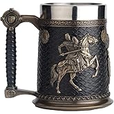 Veronese Design 5.75 Inch 0.5 L Crusader and Saladin Templar Sigil Beer Stein with Stainless Steel Tumbler Sculpture Cup Figurine Mug