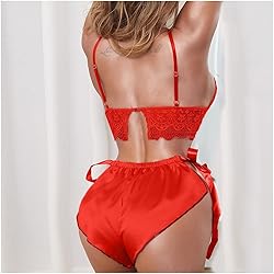 Women's Nightgown Two Piece Lace Satin Spaghetti