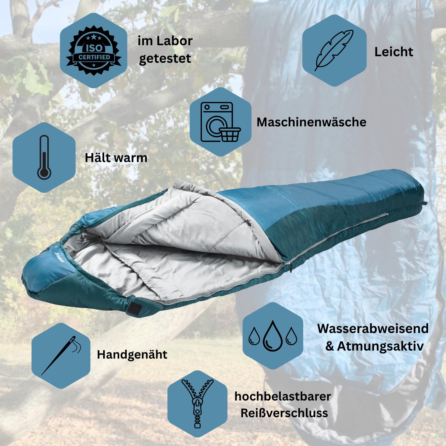 KEENFLEX Schlafsack Erwachsene - kleines packmaß - Sommerschlafsack 950g - 3 Jahreszeiten 1500g - Ultraleicht Mumienschlafsack für Trekking, Camping, Outdoor & Festivals 3
