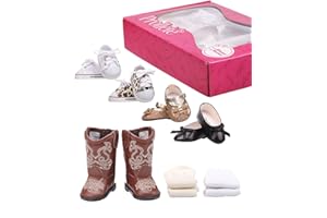 Prollete 18 inch Doll Shoes - 7 Pairs with Gift Box, Compatible with American Doll