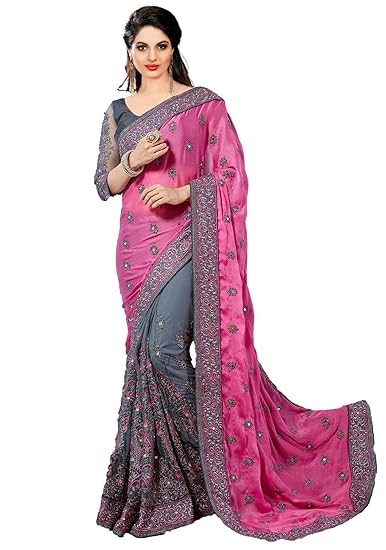 Women's Satin & Net Embroidery Work Saree -