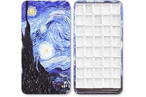 QIANSHAN 40Pcs Empty Half Pans with Magnetic Stripe Watercolor Paint Travel Tin Palette Case, Artist Paints Half Pan Kits for DIY Watercolor Oils or Acrylics Painting Art Drawing Starry Night