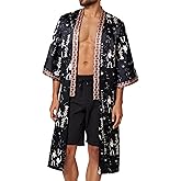 PRODESIGN Mens Satin Kimono Robe - Long Silky Sleepwear Nightgown Egyptian Bathrobe Dressing Gown Cardigan Beach Cover Up