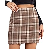 We1Fit Womens Plaid Skirts High Waist Wool Bodycon Pencil Mini Fall Skirt with Shorts