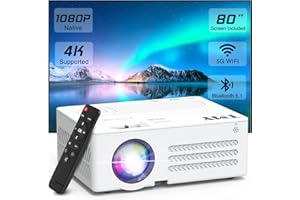 TMY Projector with WiFi and Bluetooth【80" screen included】Native 1080P Outdoor Projector, 4K Supported Portable Projector, Compatible with iOS/Android/PC/TV Stick/HDMI/USB, Indoor Outdoor Use