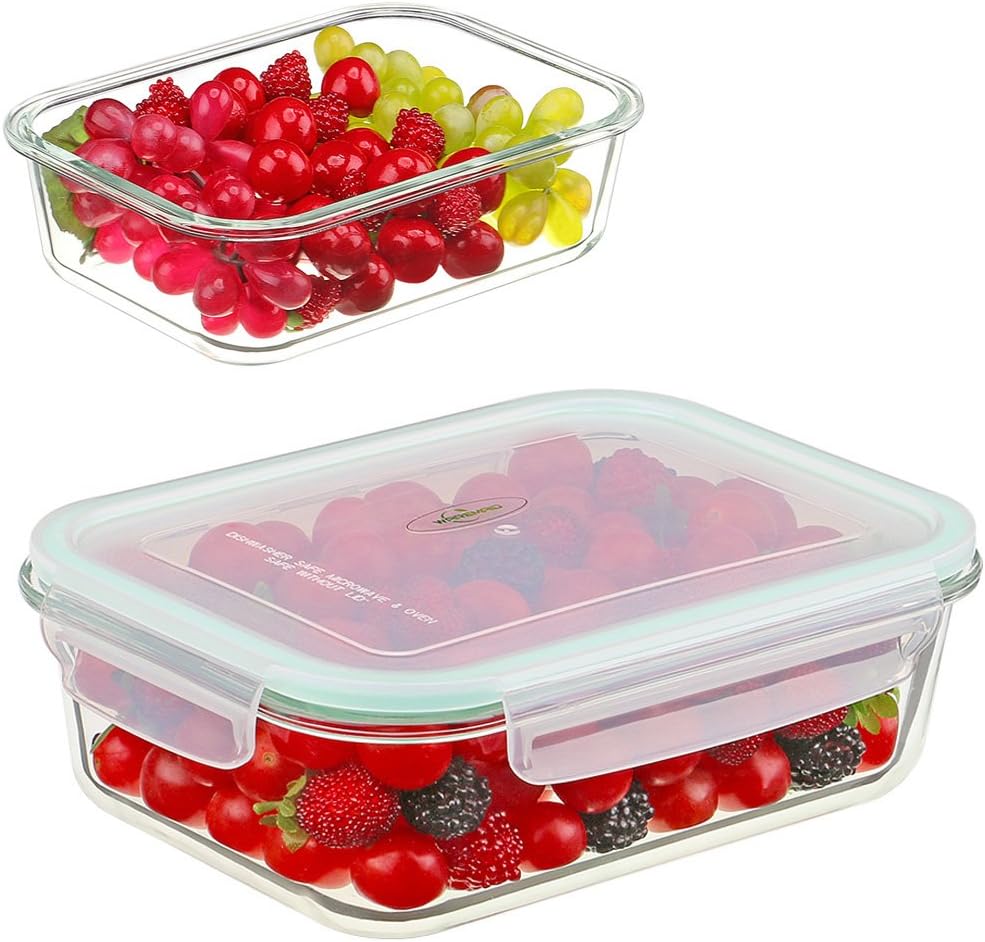 [ 37oz ] Glass Lunch Containers, Microwavable Food Storage Containers Lunch Box, Leak Proof Fresh Food Containers, Airtight BPA Free Meal Prep Containers with Lid, Safe for Oven, Freezer, Dishwasher