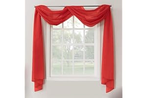 Decotex 1 Piece Sheer Voile Home Decor Fully Hemmed Scarf Valance Swag Topper (54" X 216", Red)
