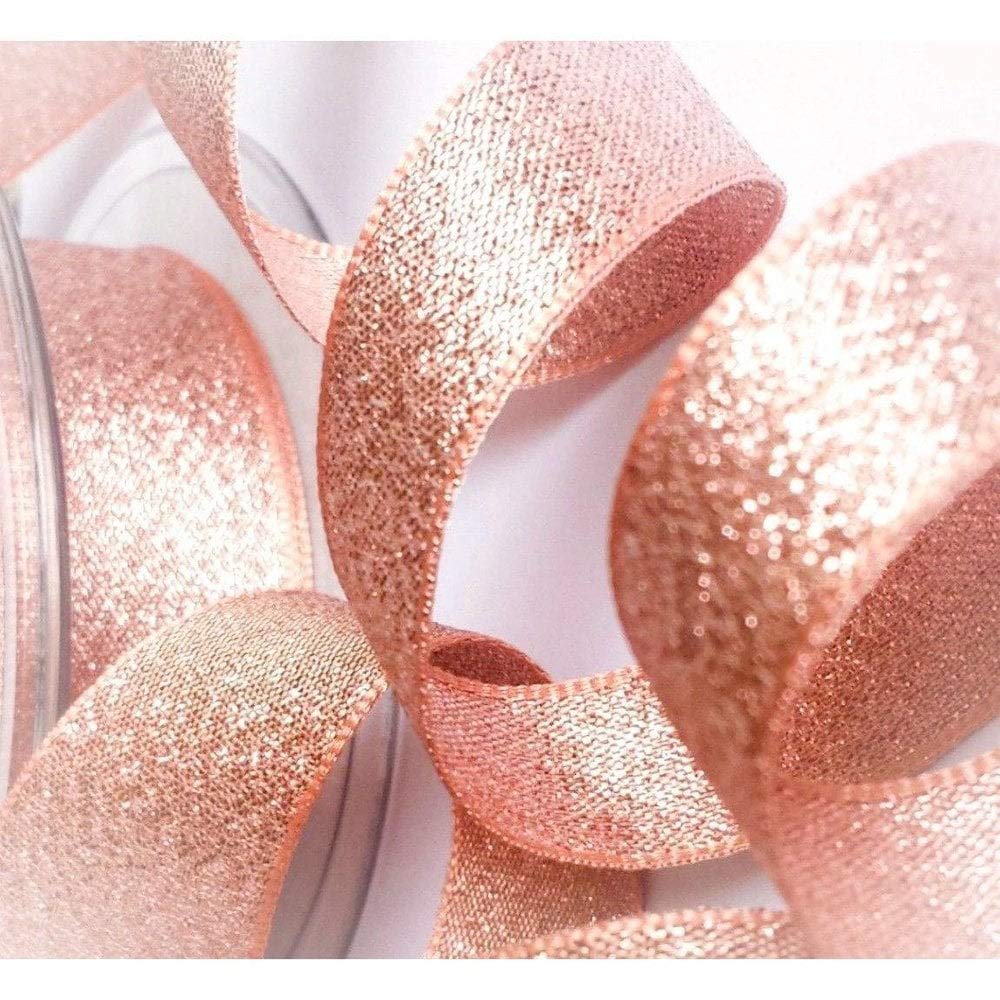 Berisford Rose Gold Lame Ribbon, 15mm