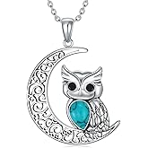 Feeot Animal Necklace 925 Sterling Silver Turquoise Owl/Elephant/Humingbird/Sea Turtle Pendant Necklaces For Women Turquoise Jewelry Pendant