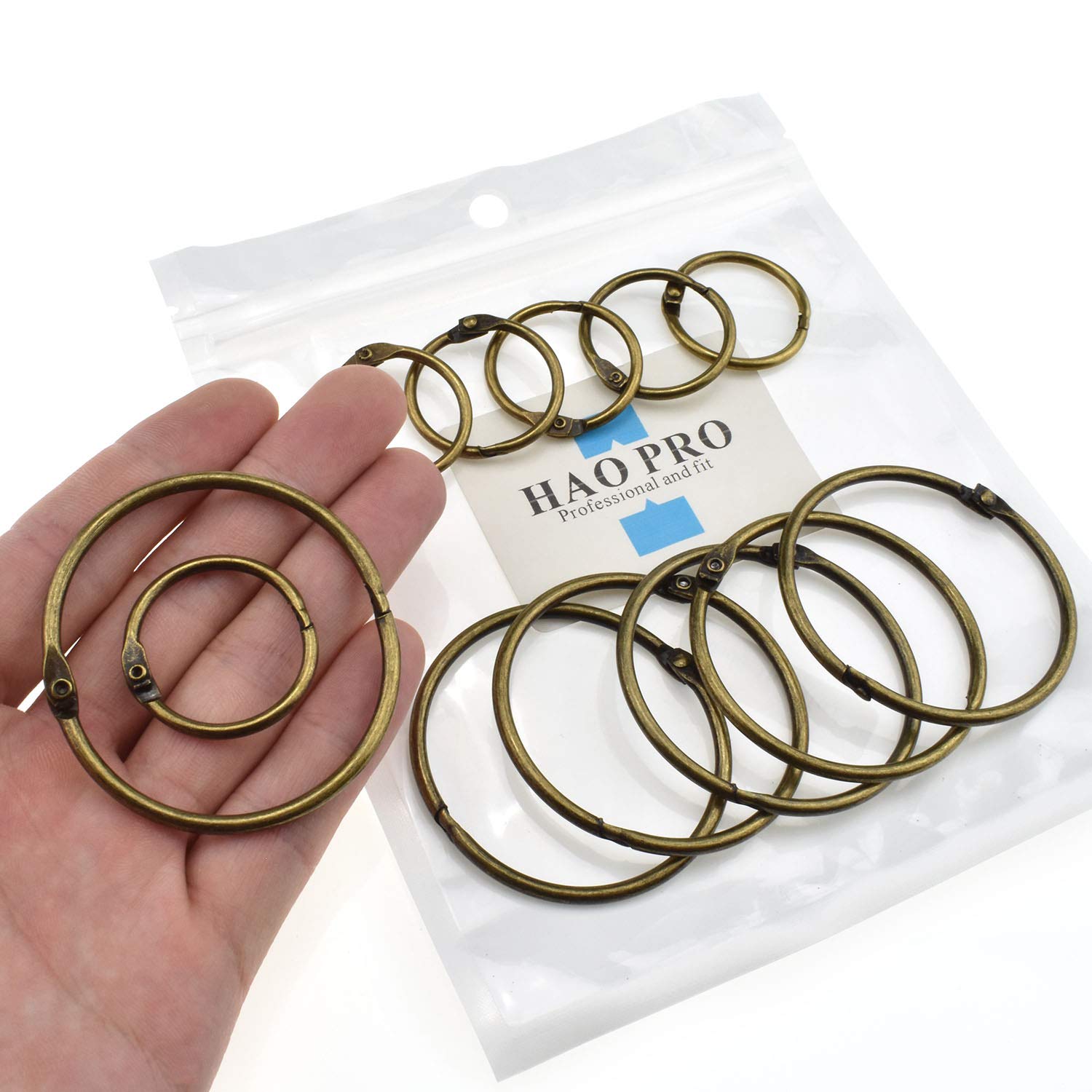 Photo 1 of HAO PRO 12 Pack Extra Thick Loose Leaf Binder Rings 2 Size Bronze Metal Ring 1" 2" Inside Width Paper Holder Key Ring Lager Book Rings for Cards Flashcards Curtains Document Stack and Swatches