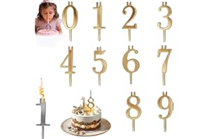 Reusable Number Birthday Candle Holder Set,0-9 Digital Birthday Cake Candle Holders Set,Golden Cake Topper Decorations, Adjus