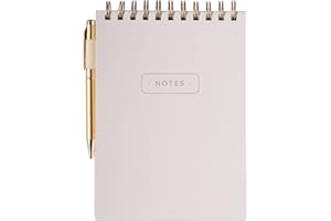 WORLD TRAVELER Eccolo Lined Top Spiral Notebook, Flexi-Cover Steno Pad with Pen Included (240 Perforated Pages), "Notes" A5 Notepad Ideal for Note Taking in School, College or Work (Cream, 6x8.5 Inches)