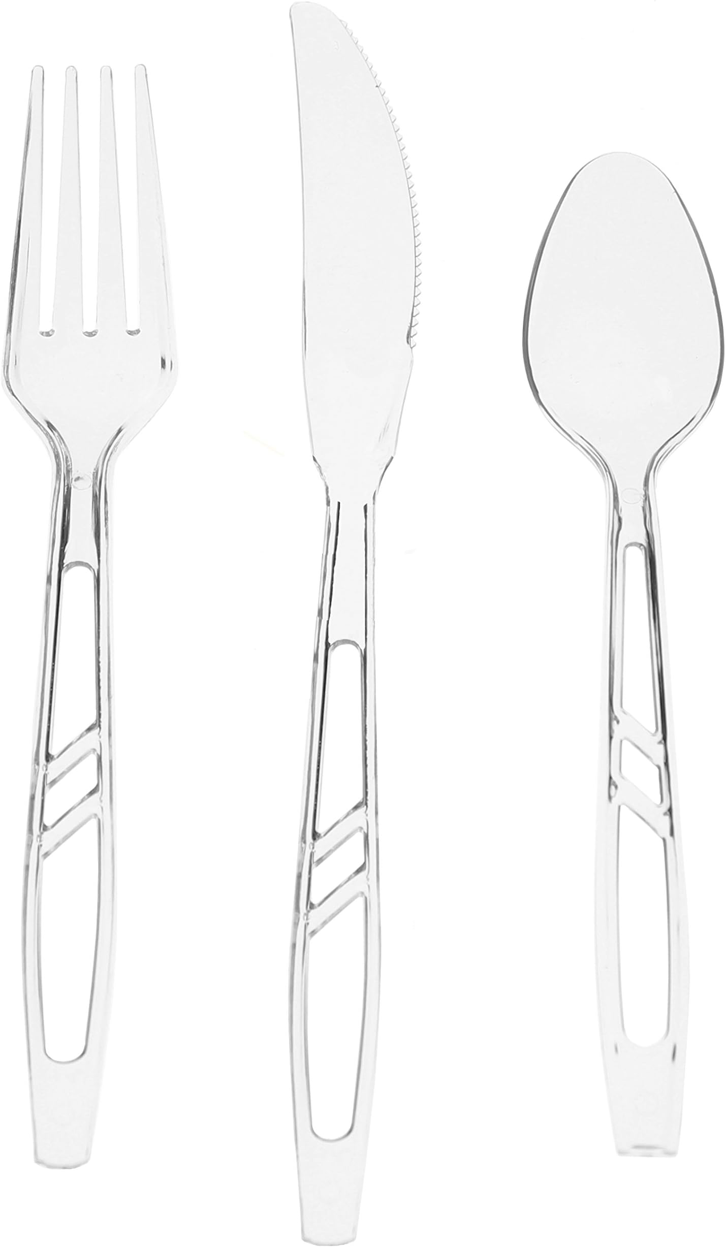 (300 Count) Heavy Duty Clear Plastic Cutlery Set - 100 Forks 100 Knives 100 Spoons Bulk Reusable Heavyweight Fancy Utensils