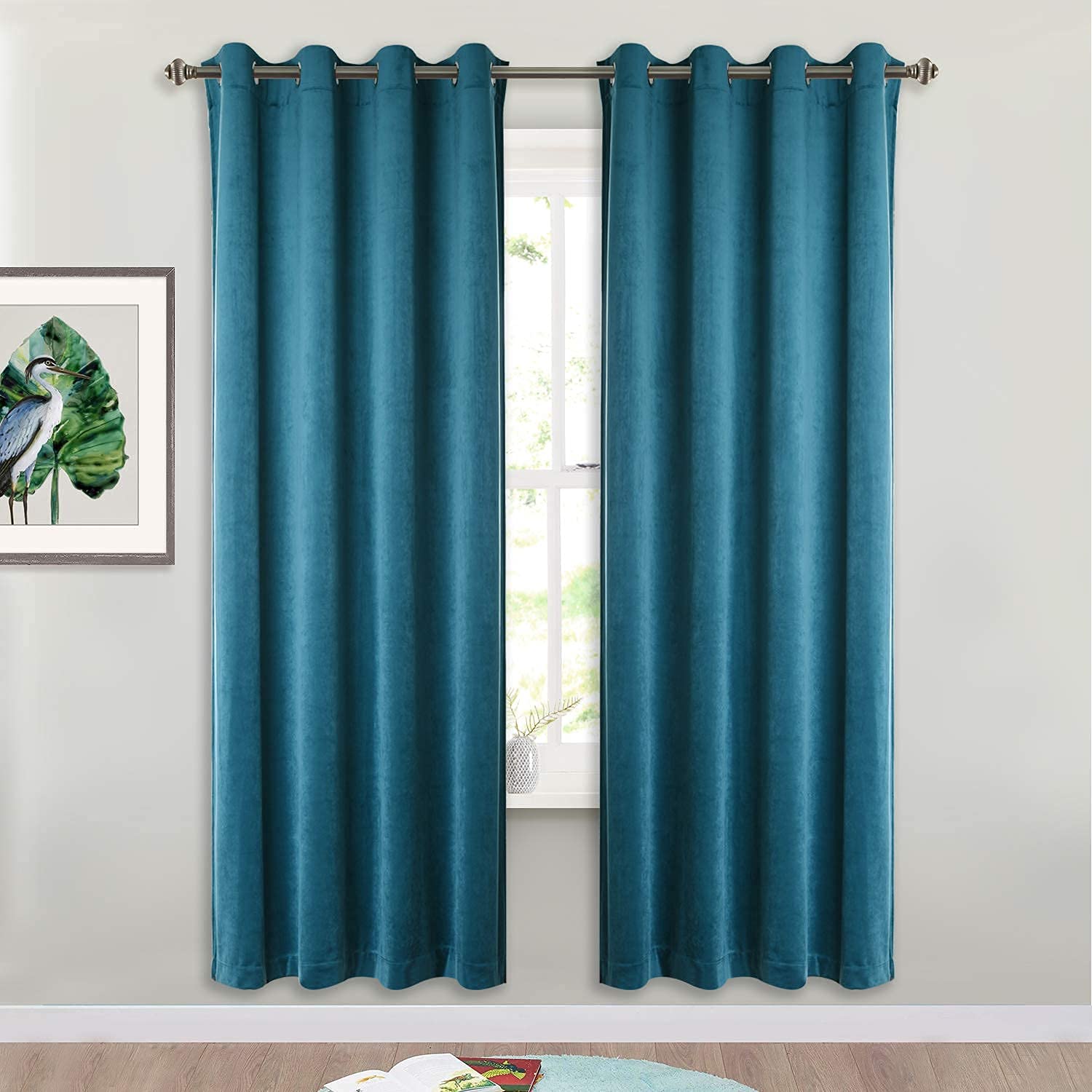 StangH Room Darkening Velvet Curtains - Thick Soft Grommet Top Drapes Stylish Home Decoration Panels for Dining Living Room/Kitchen/Bedroom, Teal, W52 inch x L72 inch, 2 Panels