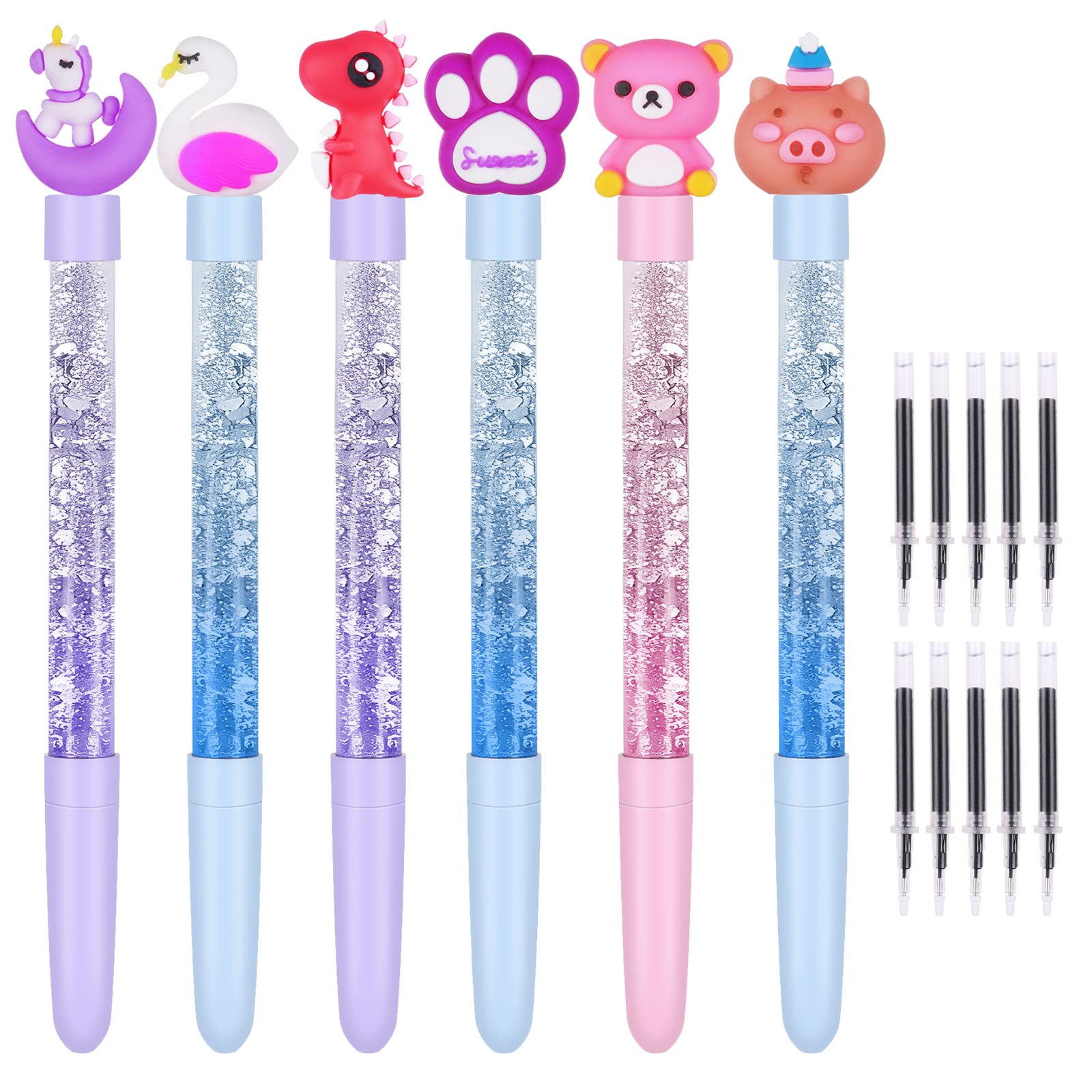 OFFCUP Flamingo pen, 6 Pieces Colorful Animal Ballpoint, 10 Pcs Refills, Flamingo Stationery, Roller Pen for School Supplies Children's Gift