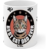Best Cat Dad Ever Ceramic Coffee Mug 11oz Pet Lover Kitty - Tea Coffee Mug with Comfortable Grip - Unique Fun Gift White Cup for Office or Home - Vibrant Long-Lasting Print ID44991