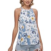 Women Halter Tank Top with Built in Bra Flowy Sleevless Padded Camisole Loose Fit Summer Shirt Top S-3XL