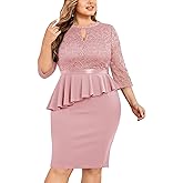 Miusol Women's Plus Size Lace Keyhole Neckline Peplum Bodycon Vintage Cocktail Party Dress